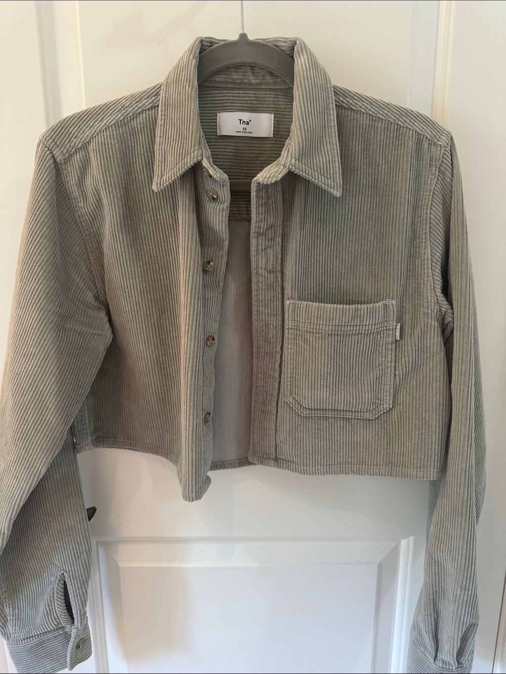 Aritzia TNA Cropped Corduroy Jacket in Light Green